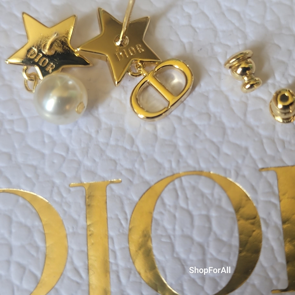 DIOR LUCKY Star Gold -finish Metal And White Pearls - Picture 9 of 14